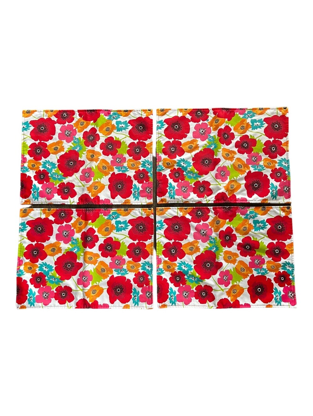 Bright Red Pink Orange Poppies Floral Fabric Placemats Set of 4